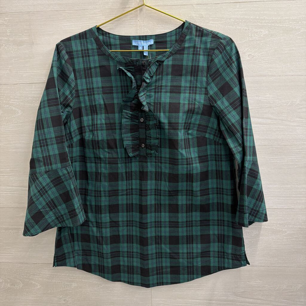 Draper James Green/ Navy Plaid Long Sleeve Top Small