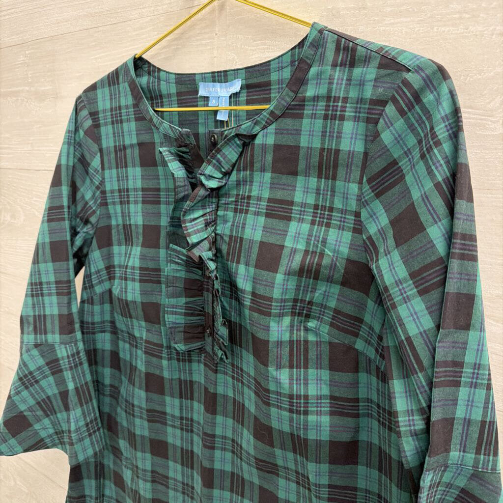 Draper James Green/ Navy Plaid Long Sleeve Top Small