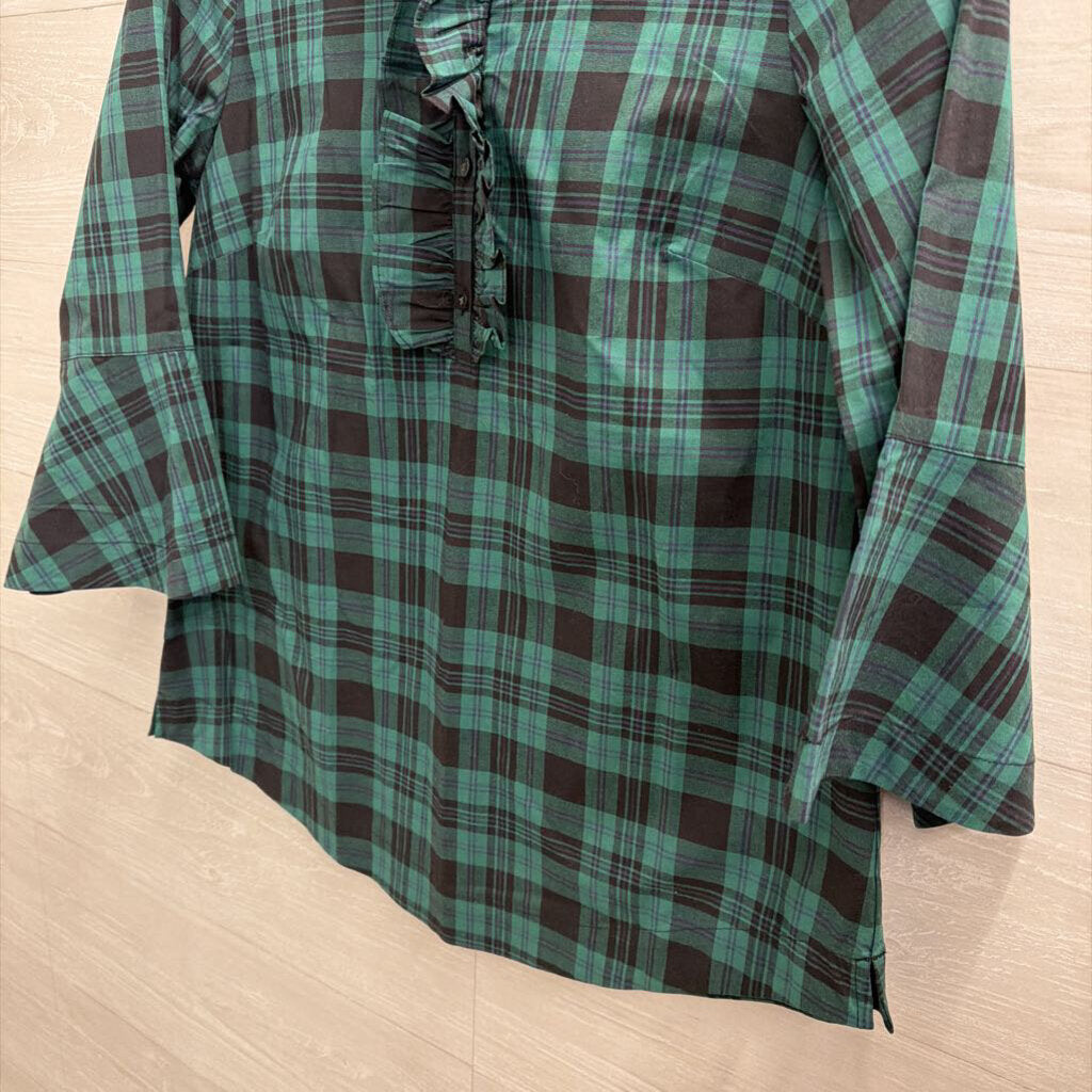 Draper James Green/ Navy Plaid Long Sleeve Top Small