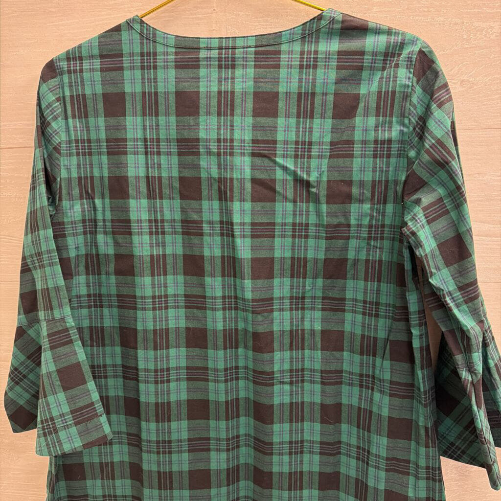 Draper James Green/ Navy Plaid Long Sleeve Top Small
