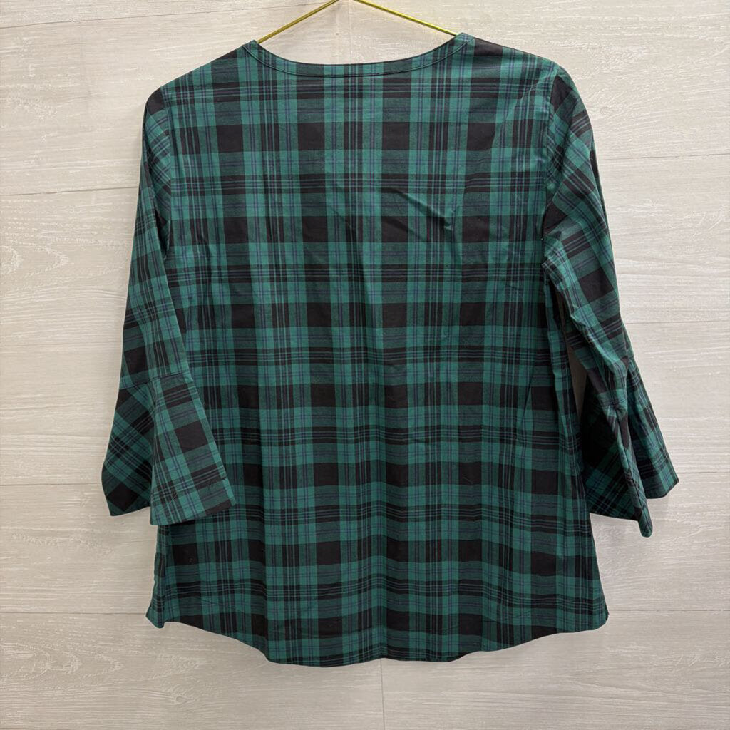 Draper James Green/ Navy Plaid Long Sleeve Top Small