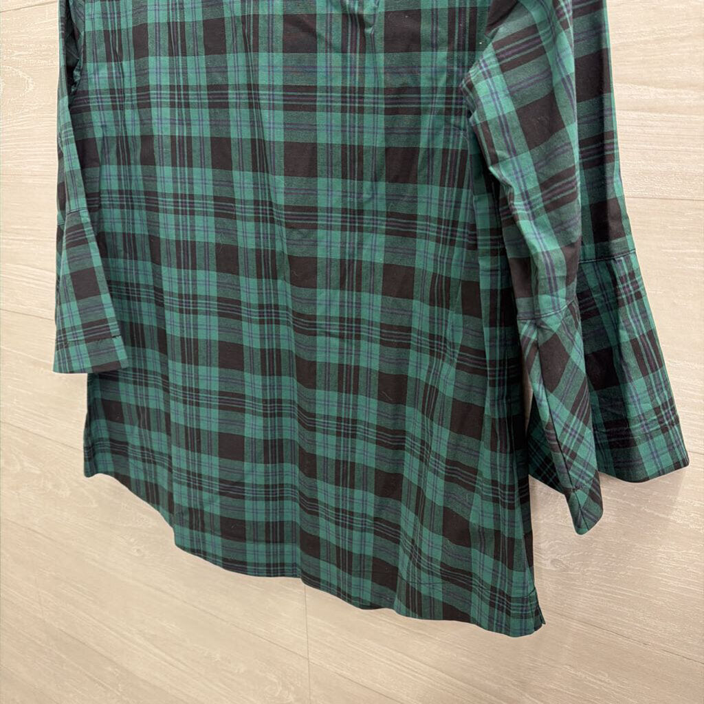 Draper James Green/ Navy Plaid Long Sleeve Top Small