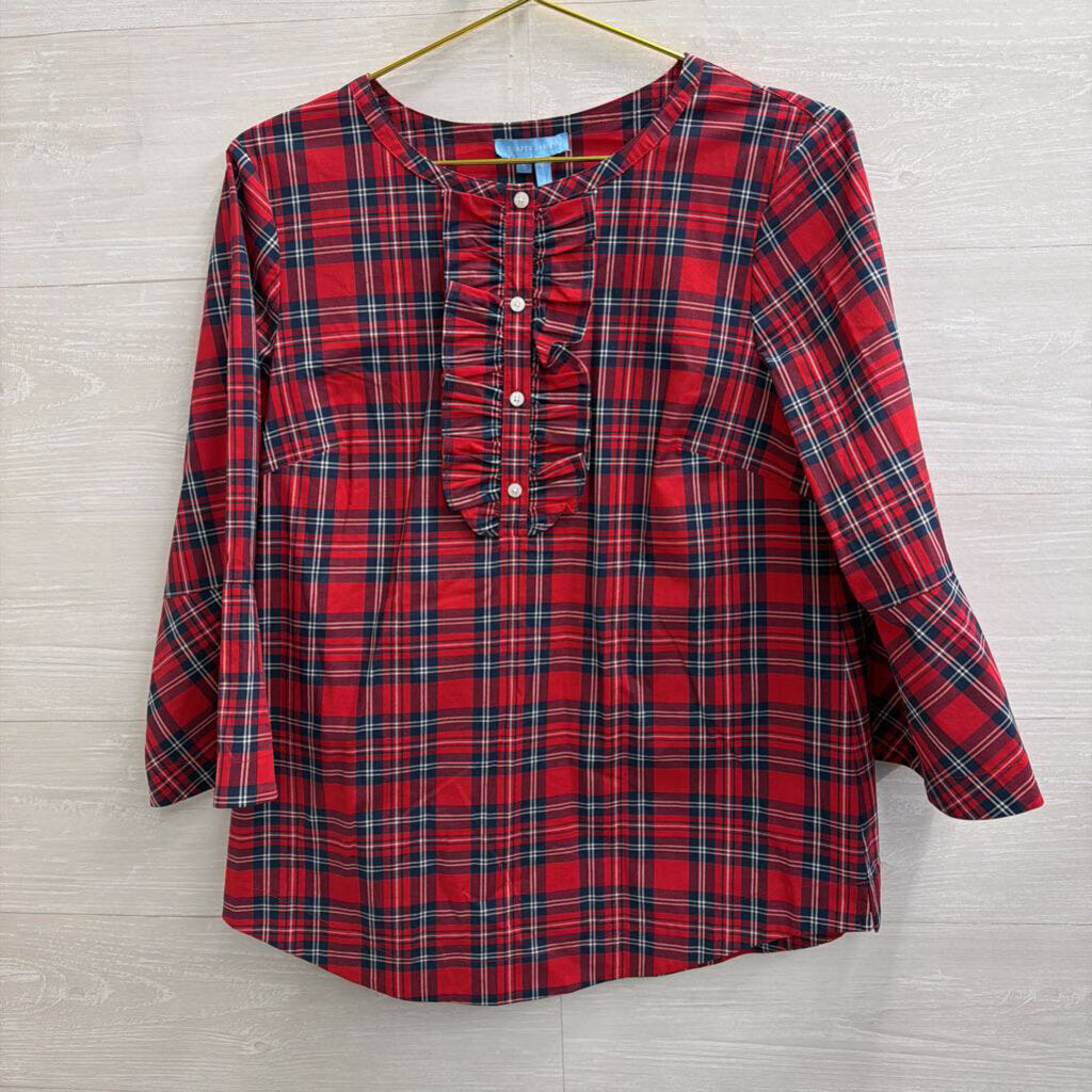 Draper James Red/ Navy Plaid Long Sleeve Top Small