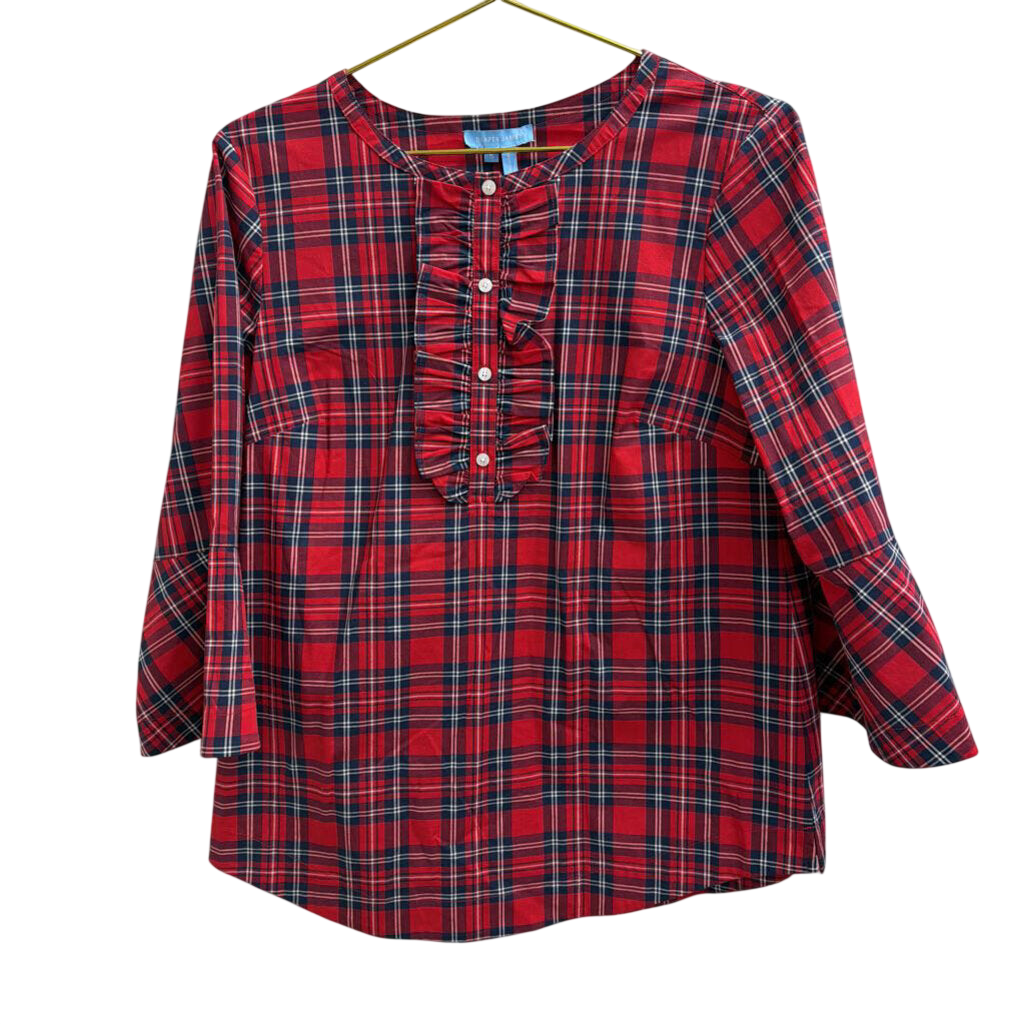 Draper James Red/ Navy Plaid Long Sleeve Top Small