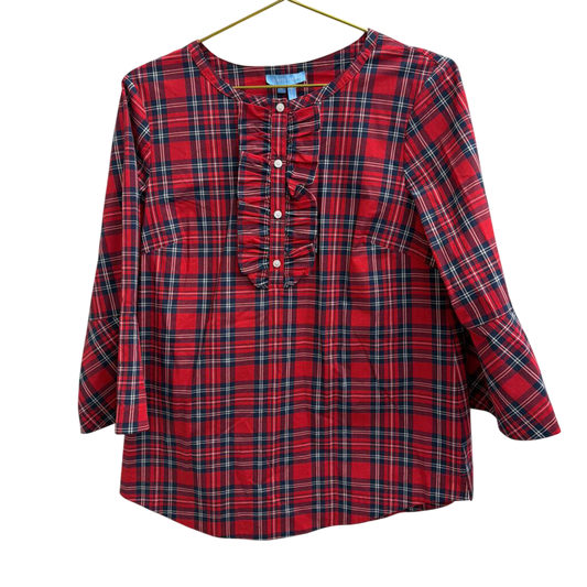 Draper James Red/ Navy Plaid Long Sleeve Top Small