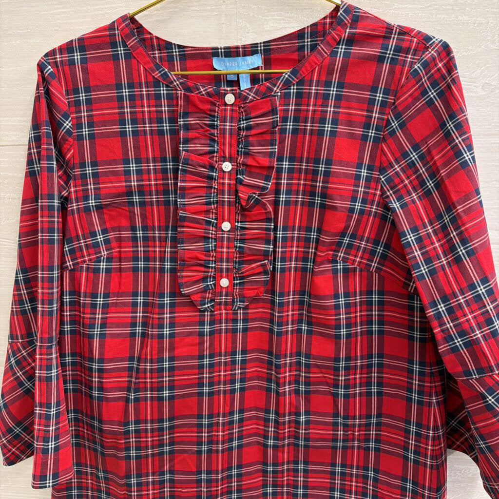 Draper James Red/ Navy Plaid Long Sleeve Top Small