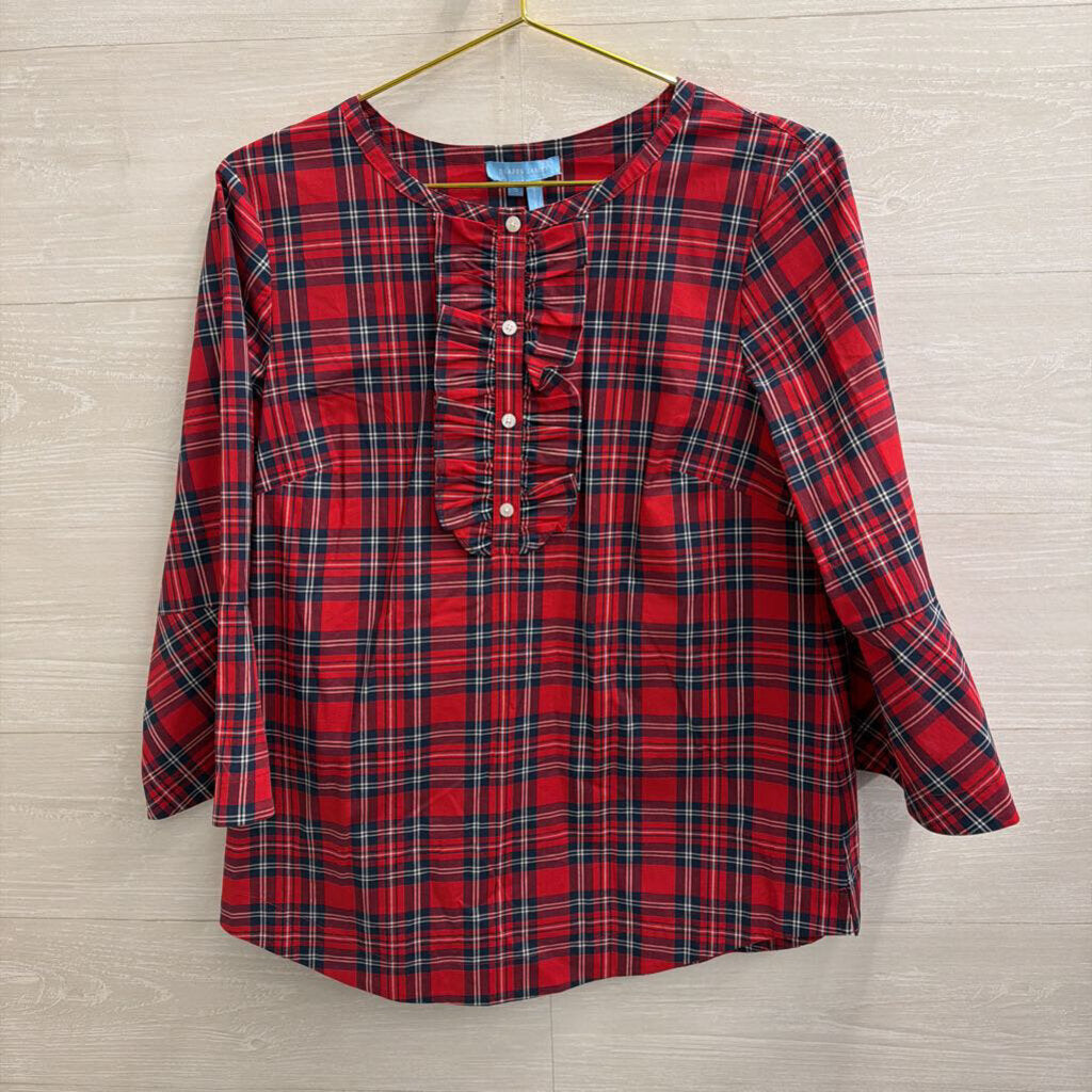 Draper James Red/ Navy Plaid Long Sleeve Top Small