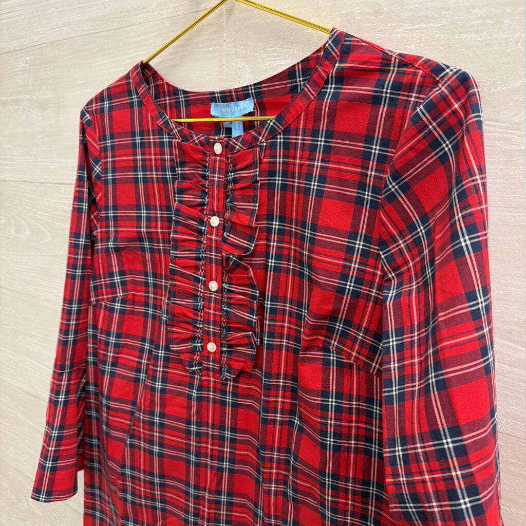 Draper James Red/ Navy Plaid Long Sleeve Top Small