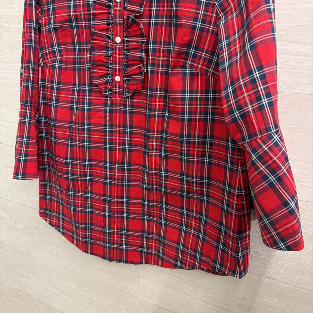 Draper James Red/ Navy Plaid Long Sleeve Top Small