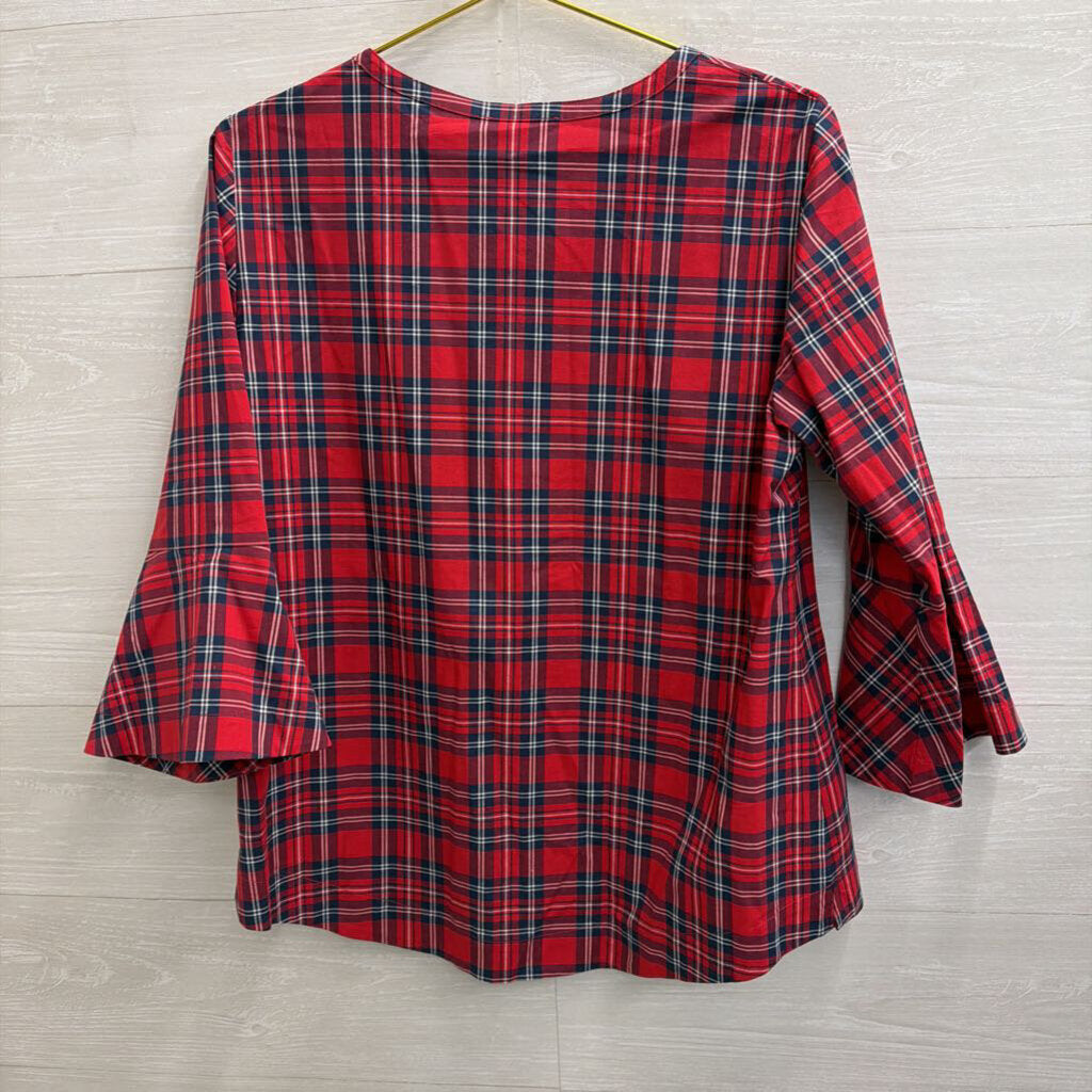 Draper James Red/ Navy Plaid Long Sleeve Top Small