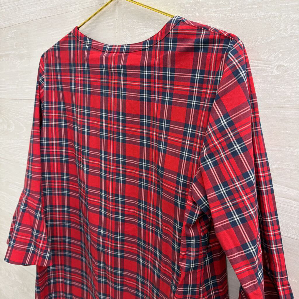 Draper James Red/ Navy Plaid Long Sleeve Top Small
