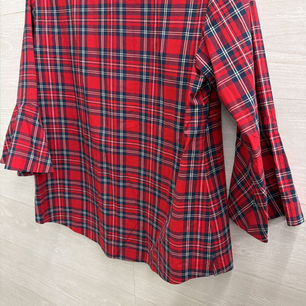 Draper James Red/ Navy Plaid Long Sleeve Top Small