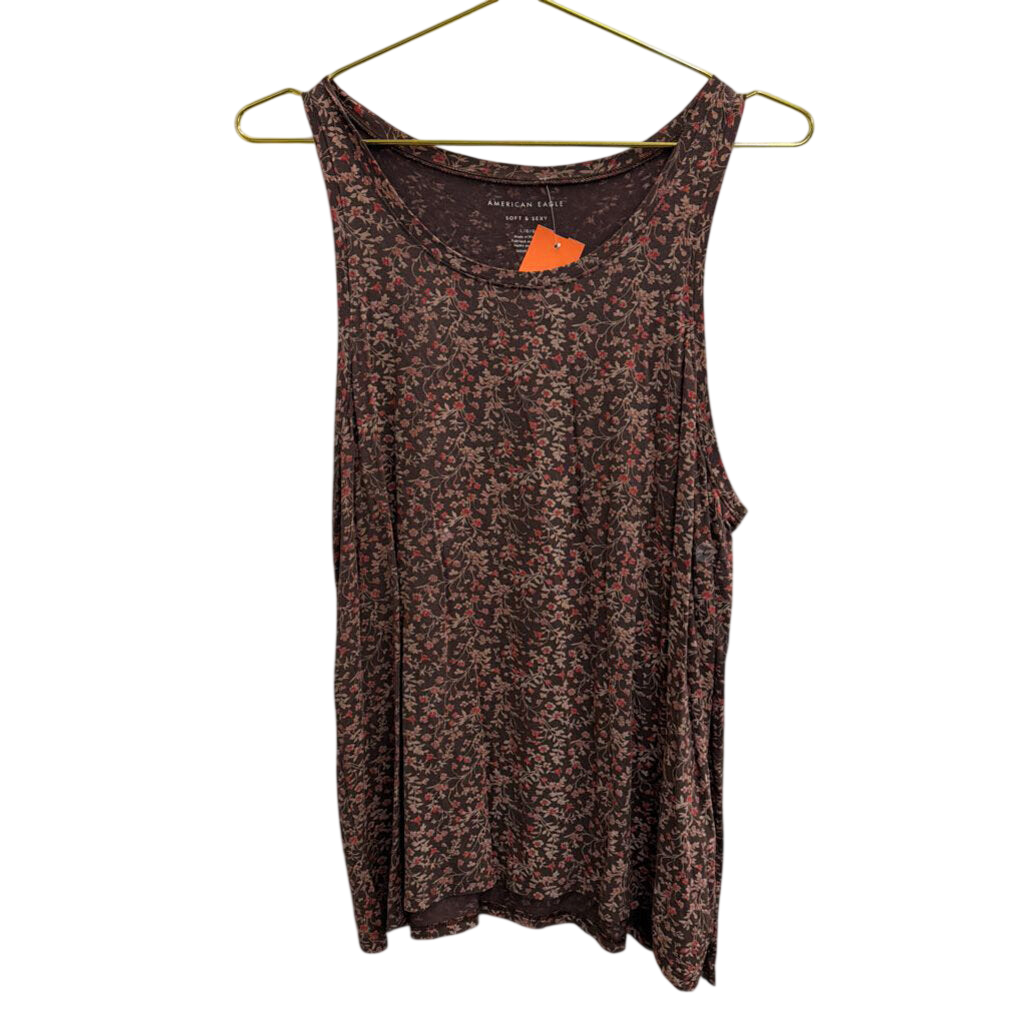 American Eagle Brown/ Pink Floral Print Tank Top Large