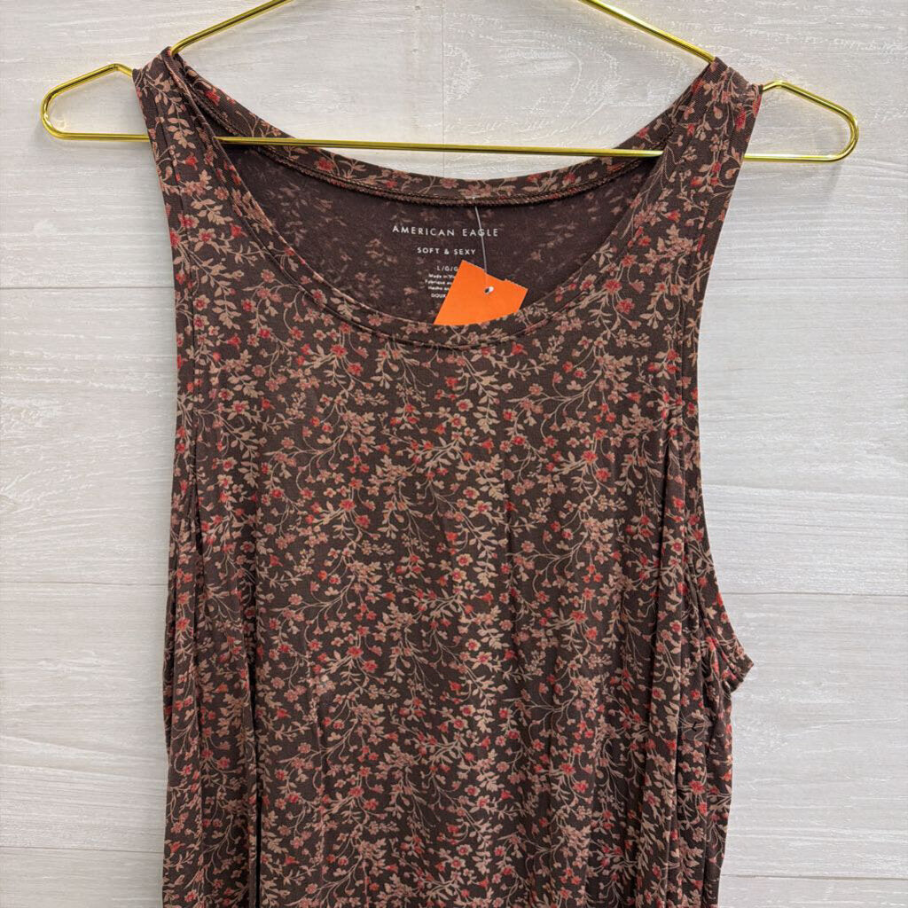 American Eagle Brown/ Pink Floral Print Tank Top Large