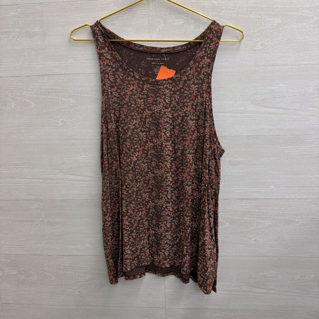 American Eagle Brown/ Pink Floral Print Tank Top Large