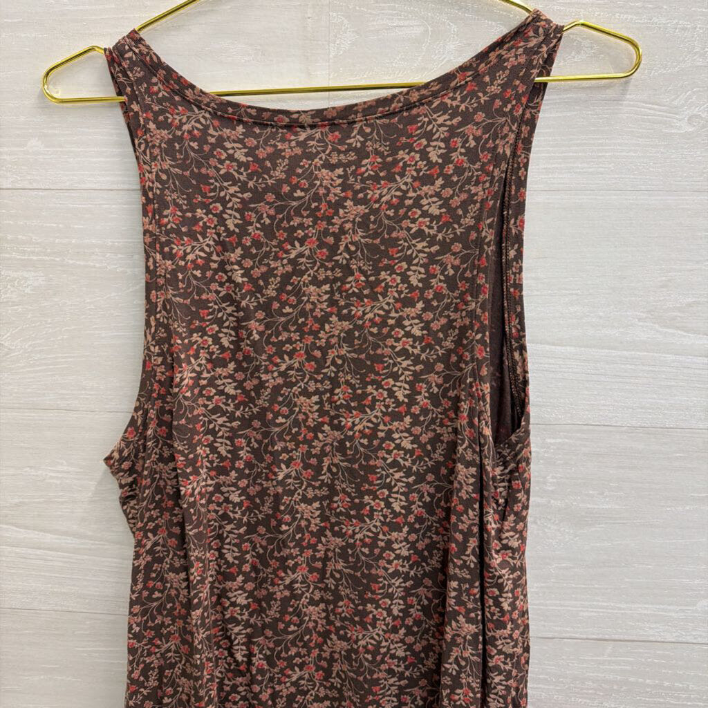 American Eagle Brown/ Pink Floral Print Tank Top Large