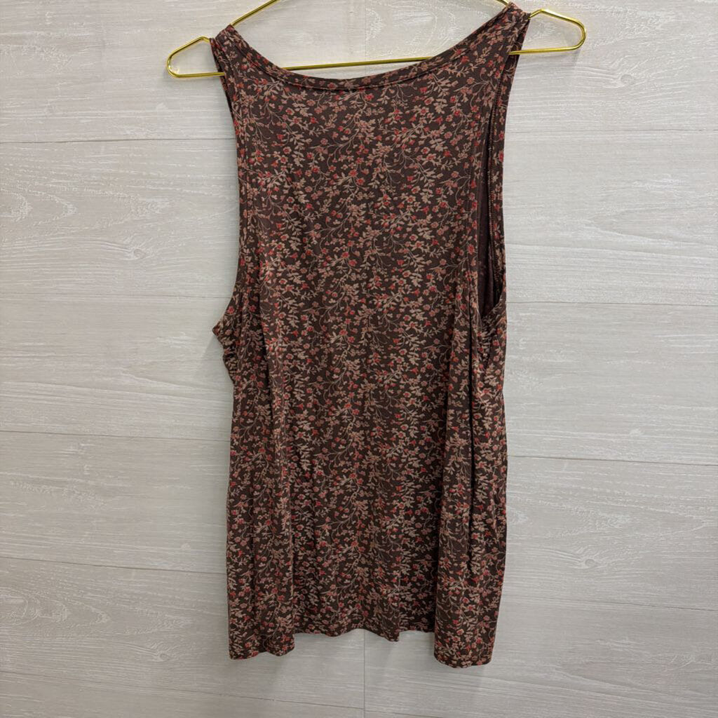 American Eagle Brown/ Pink Floral Print Tank Top Large