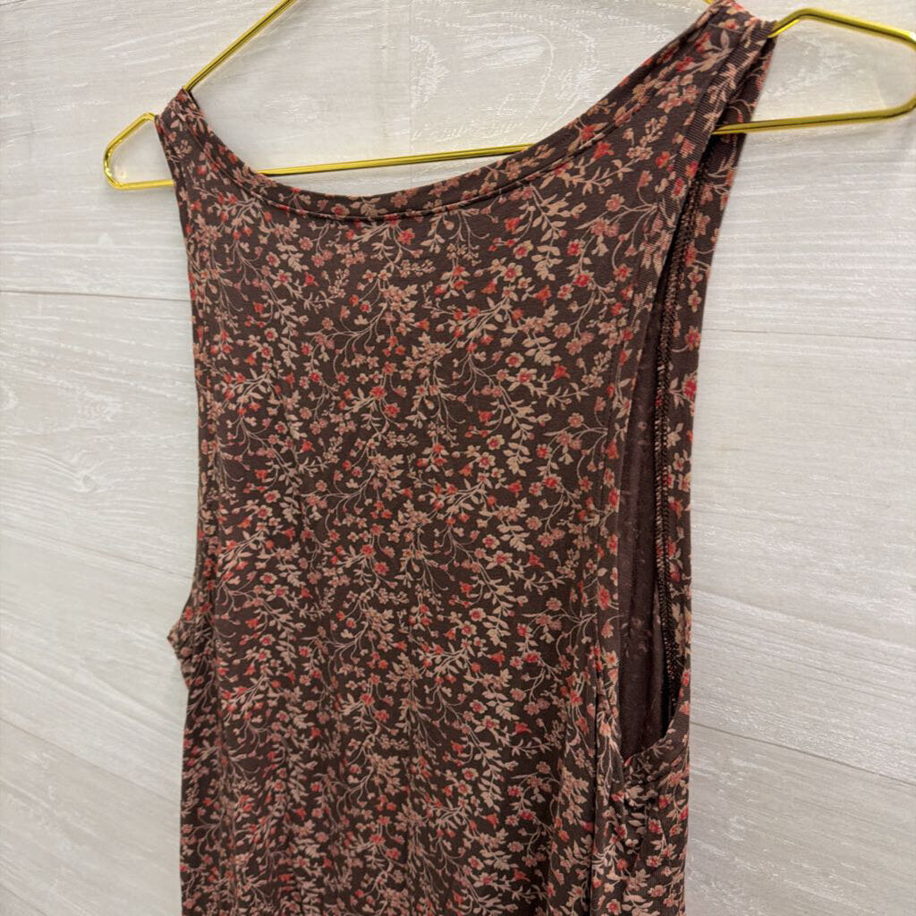 American Eagle Brown/ Pink Floral Print Tank Top Large