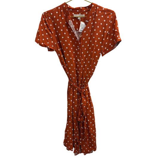 Loft Orange/ White Polka Dot Short Sleeve Tie Waist Dress Small