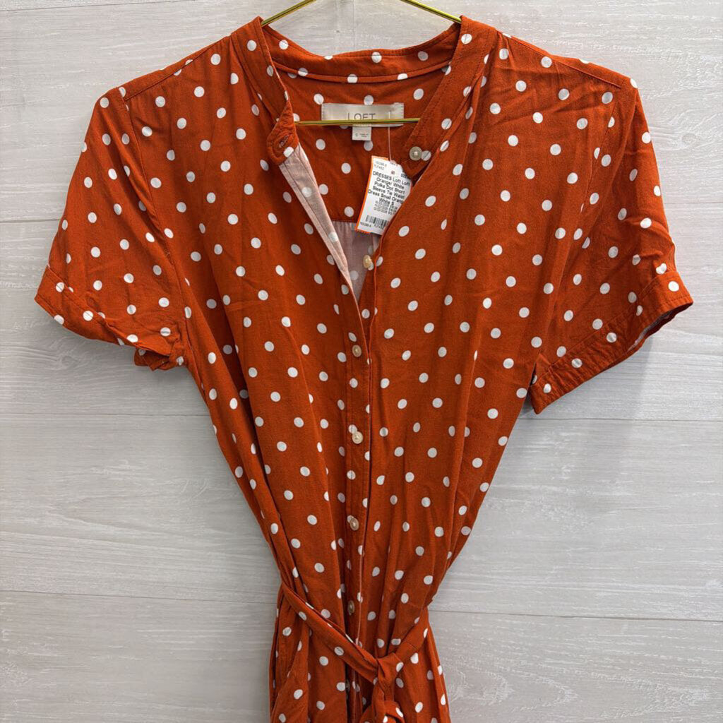 Loft Orange/ White Polka Dot Short Sleeve Tie Waist Dress Small