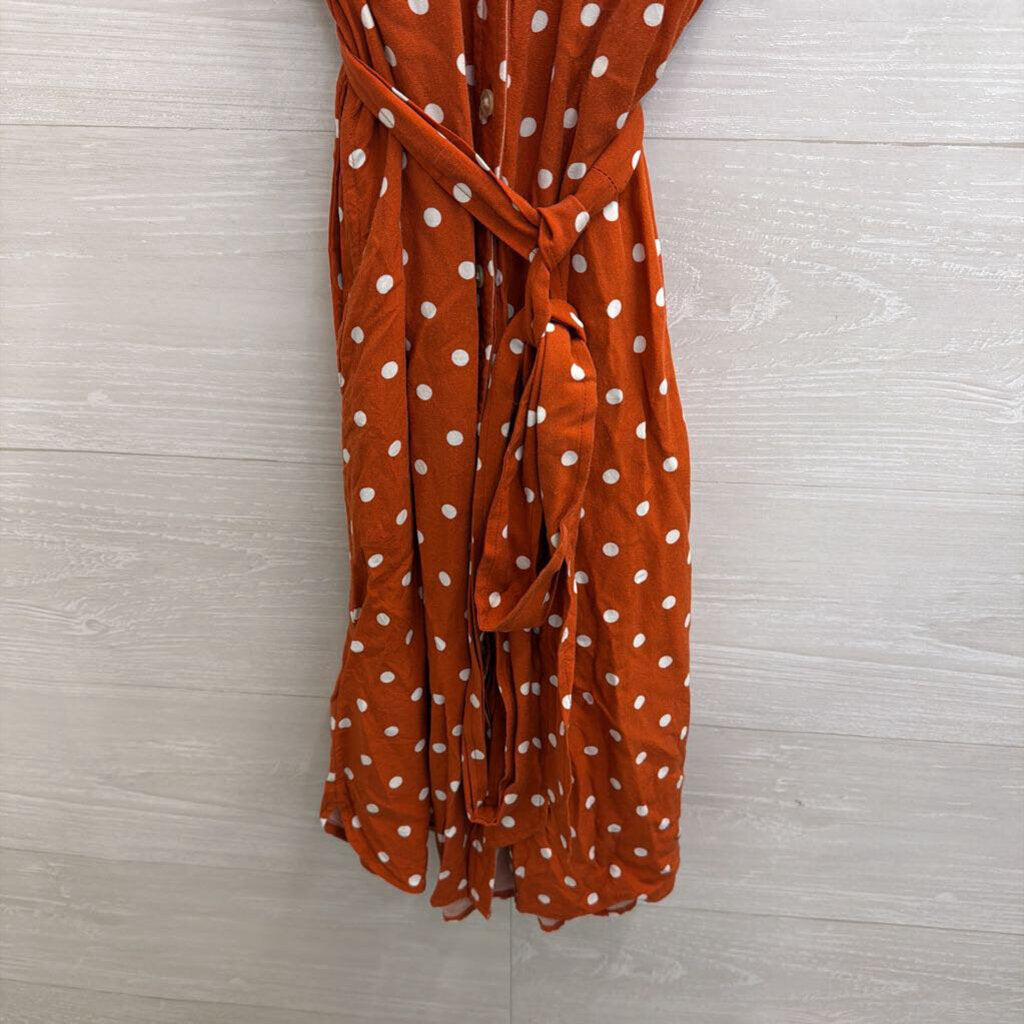 Loft Orange/ White Polka Dot Short Sleeve Tie Waist Dress Small