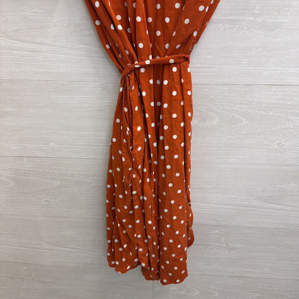 Loft Orange/ White Polka Dot Short Sleeve Tie Waist Dress Small