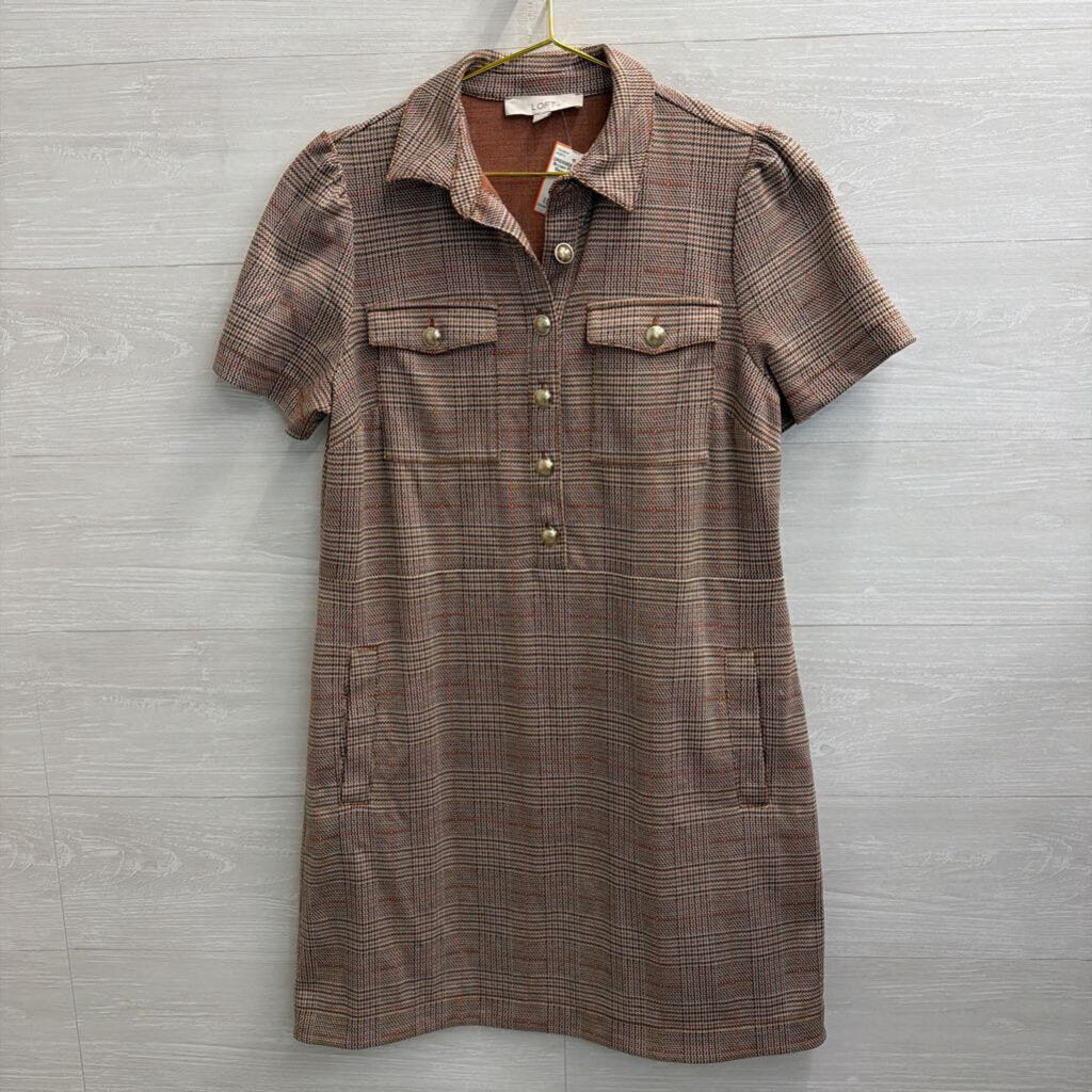 Loft Brown Plaid Short Sleeve Dress 8