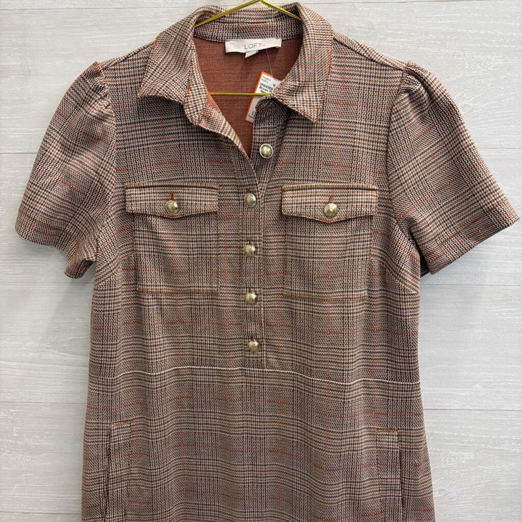 Loft Brown Plaid Short Sleeve Dress 8