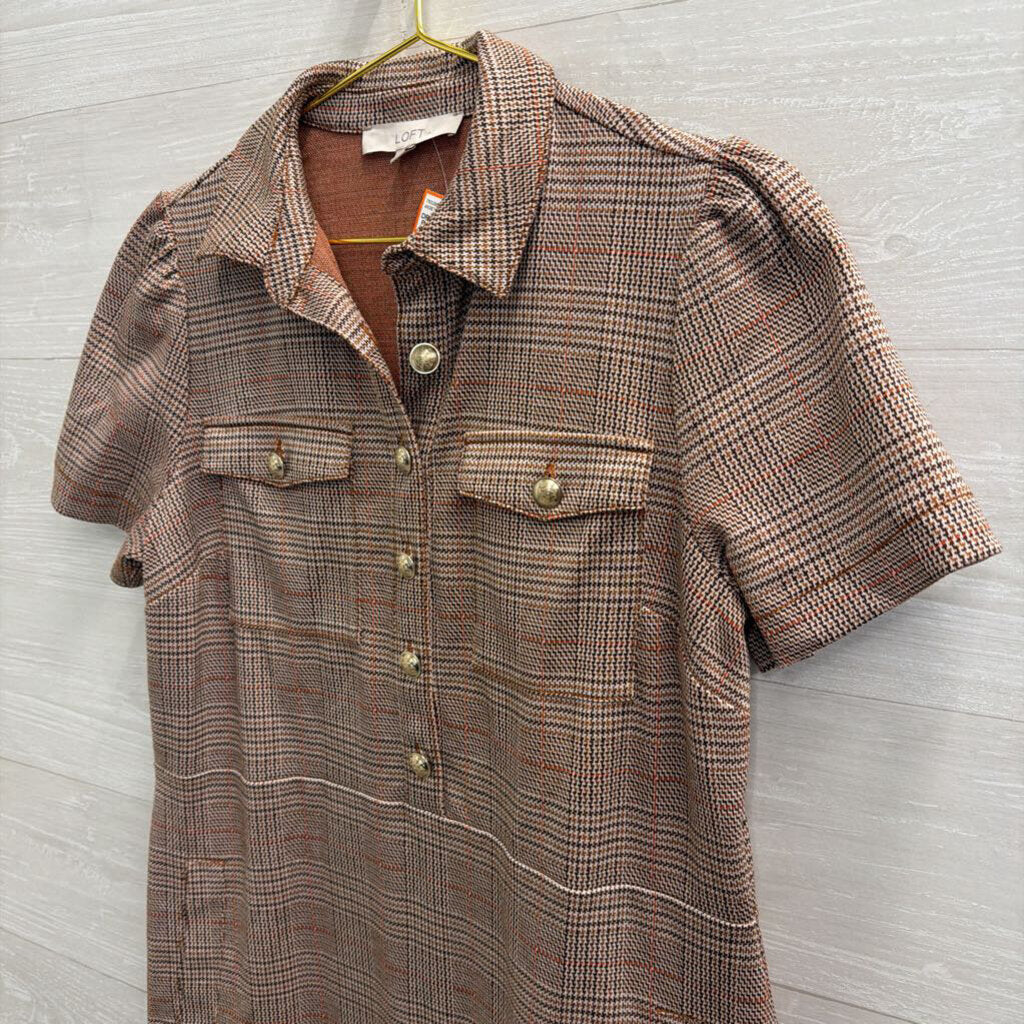 Loft Brown Plaid Short Sleeve Dress 8