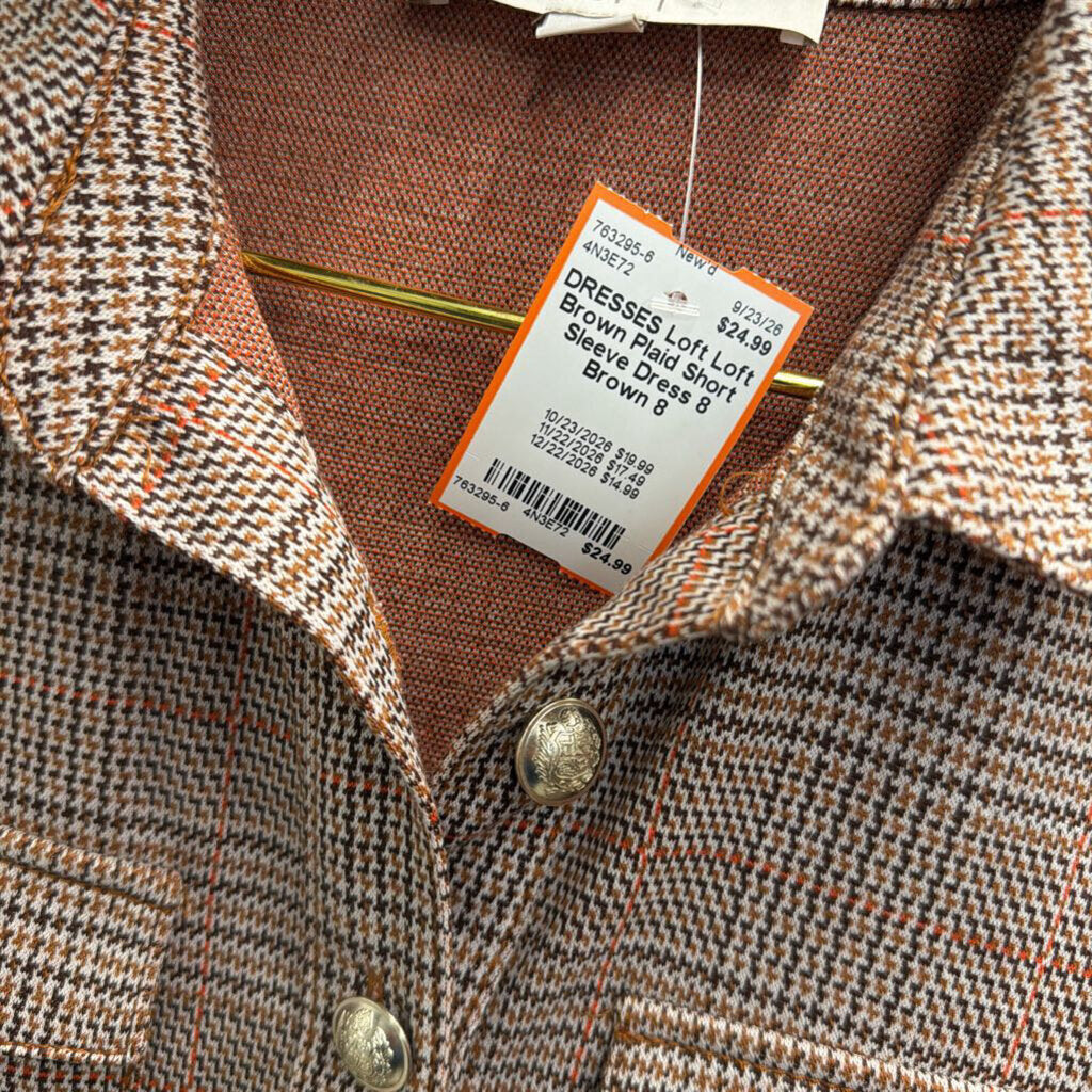 Loft Brown Plaid Short Sleeve Dress 8