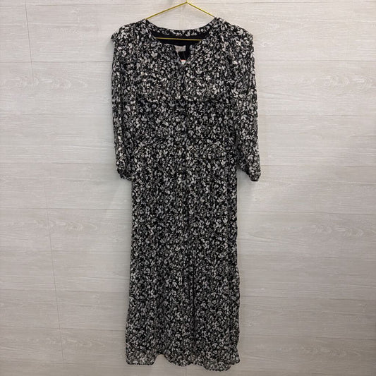 Loft Black/ White Print Long Sleeve Dress Medium