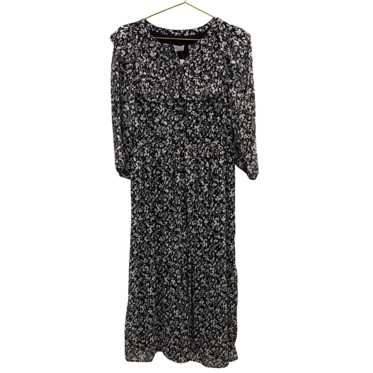 Loft Black/ White Print Long Sleeve Dress Medium