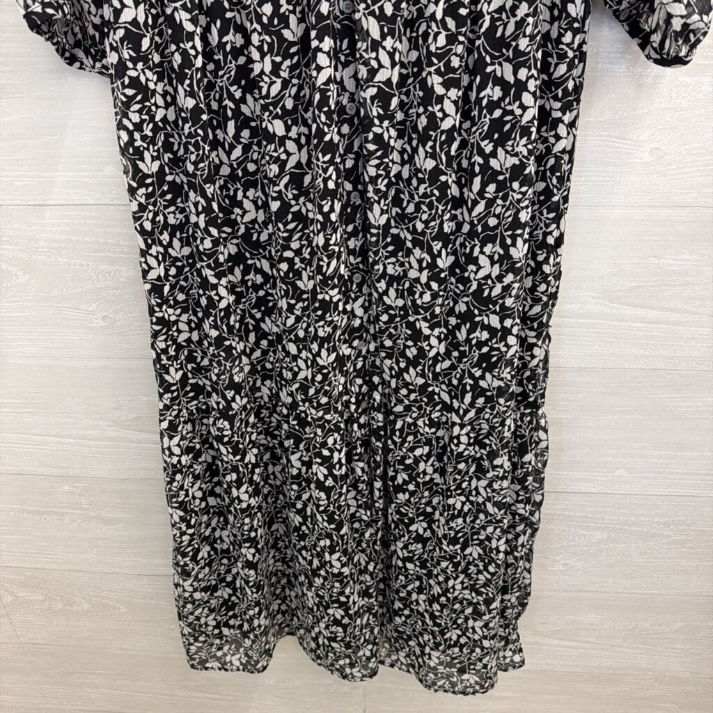 Loft Black/ White Print Long Sleeve Dress Medium