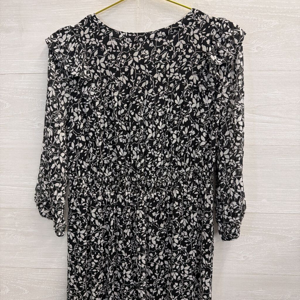 Loft Black/ White Print Long Sleeve Dress Medium
