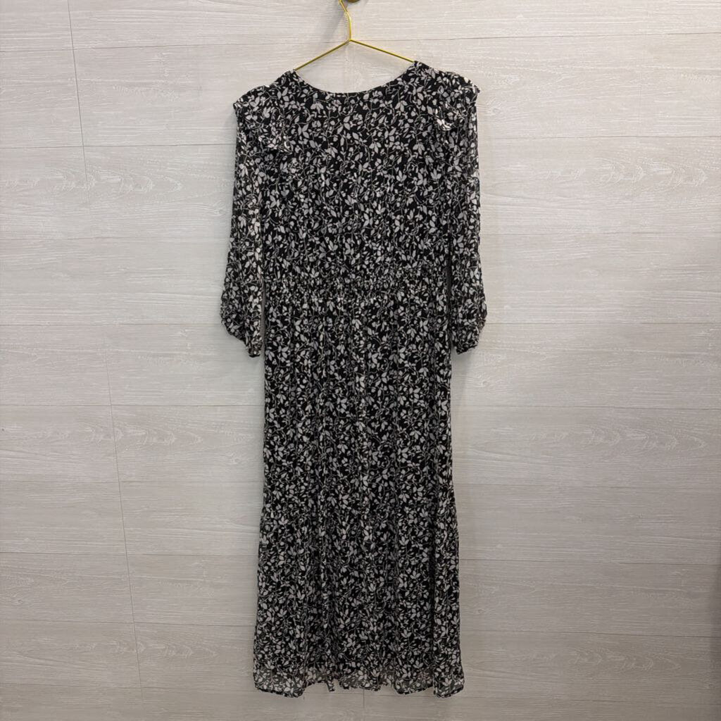 Loft Black/ White Print Long Sleeve Dress Medium