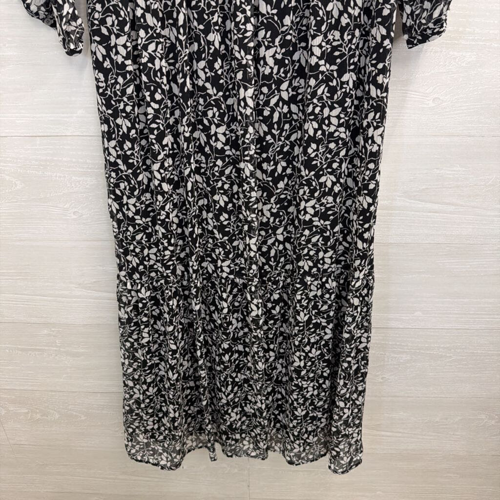 Loft Black/ White Print Long Sleeve Dress Medium