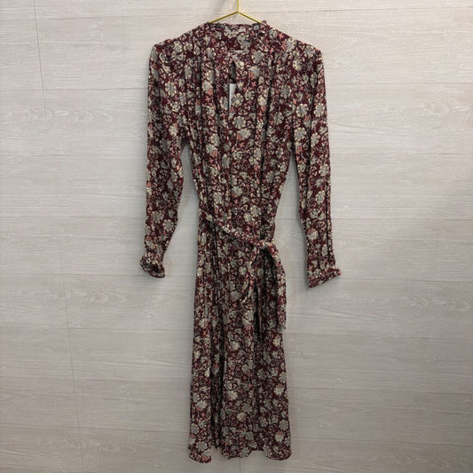 Loft Burgundy/ Cream Print Long Sleeve Dress Small