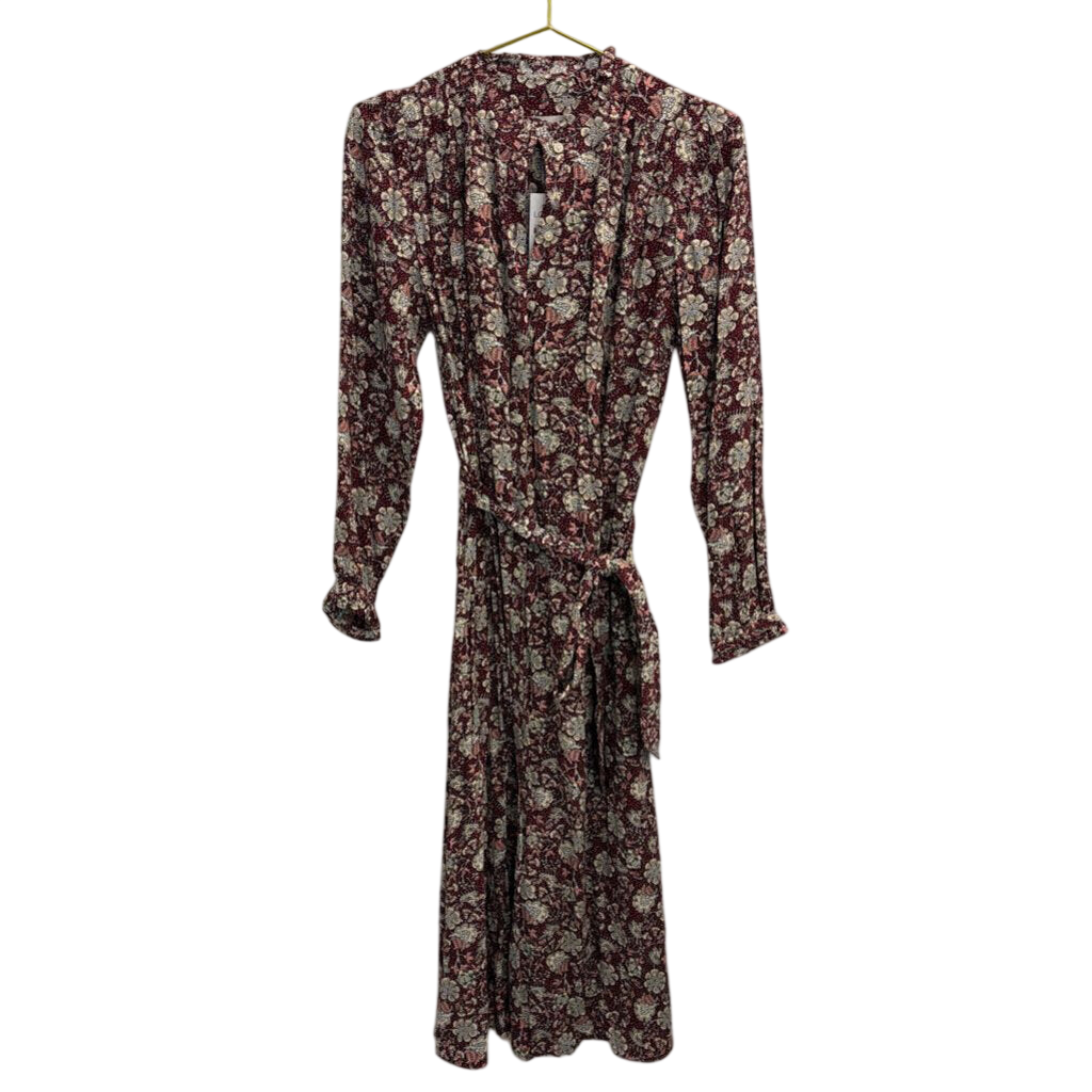 Loft Burgundy/ Cream Print Long Sleeve Dress Small