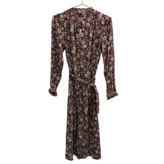 Loft Burgundy/ Cream Print Long Sleeve Dress Small