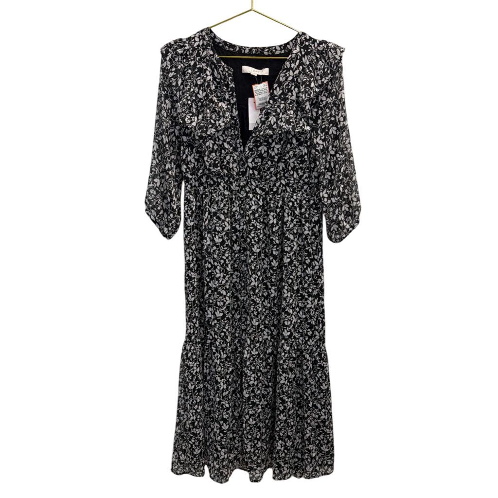Loft Black/ White Print Long Sleeve Dress Small