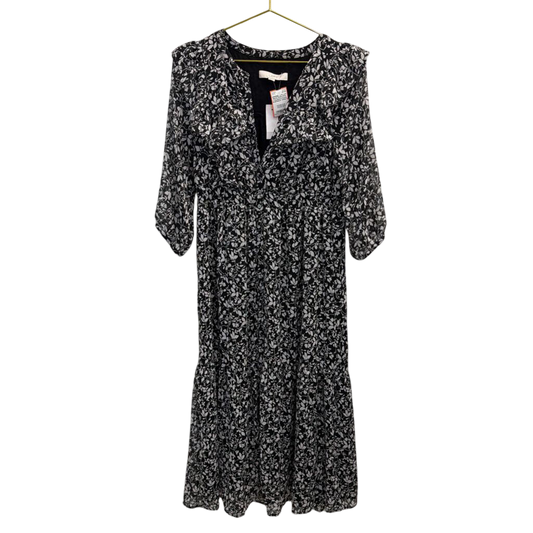 Loft Black/ White Print Long Sleeve Dress Small