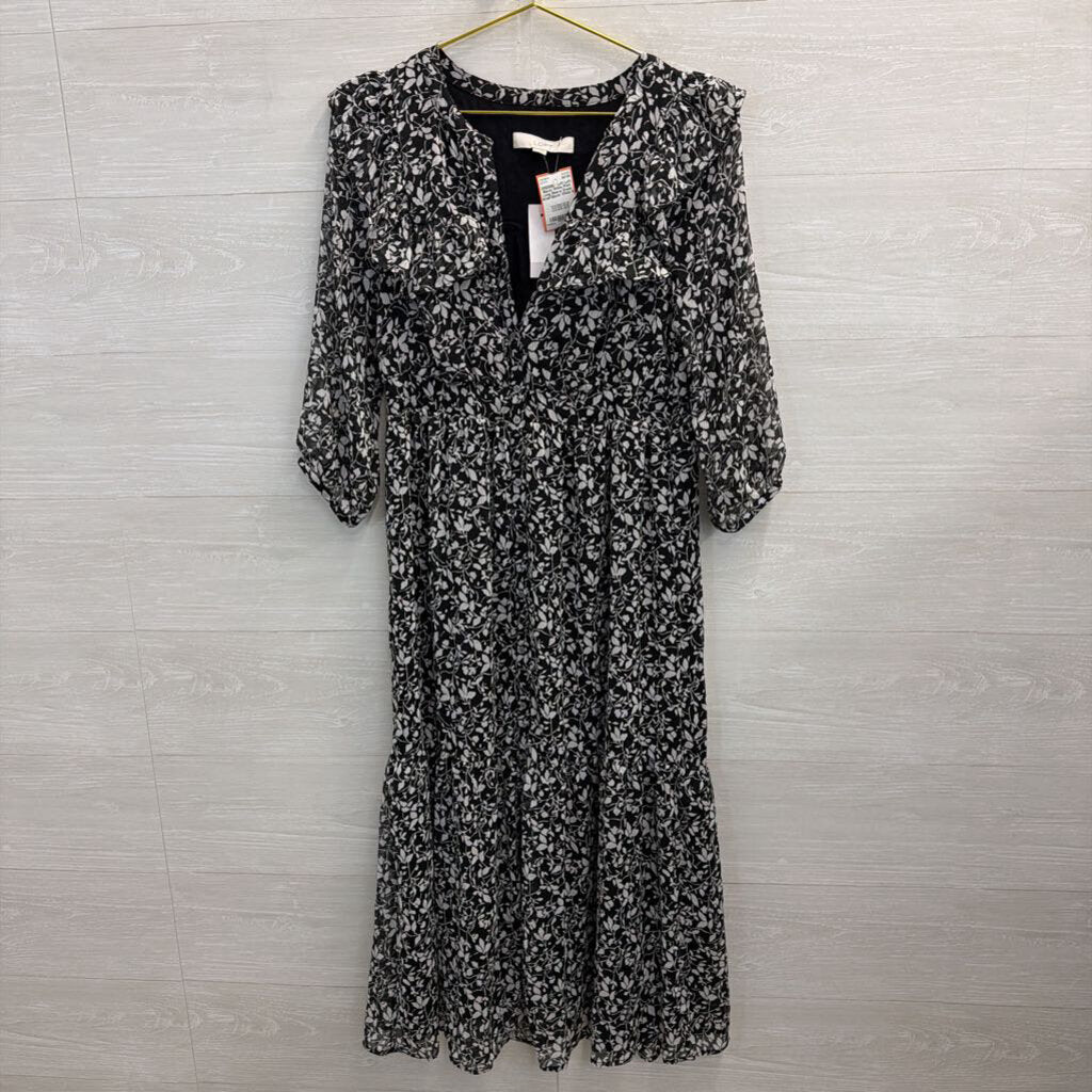 Loft Black/ White Print Long Sleeve Dress Small