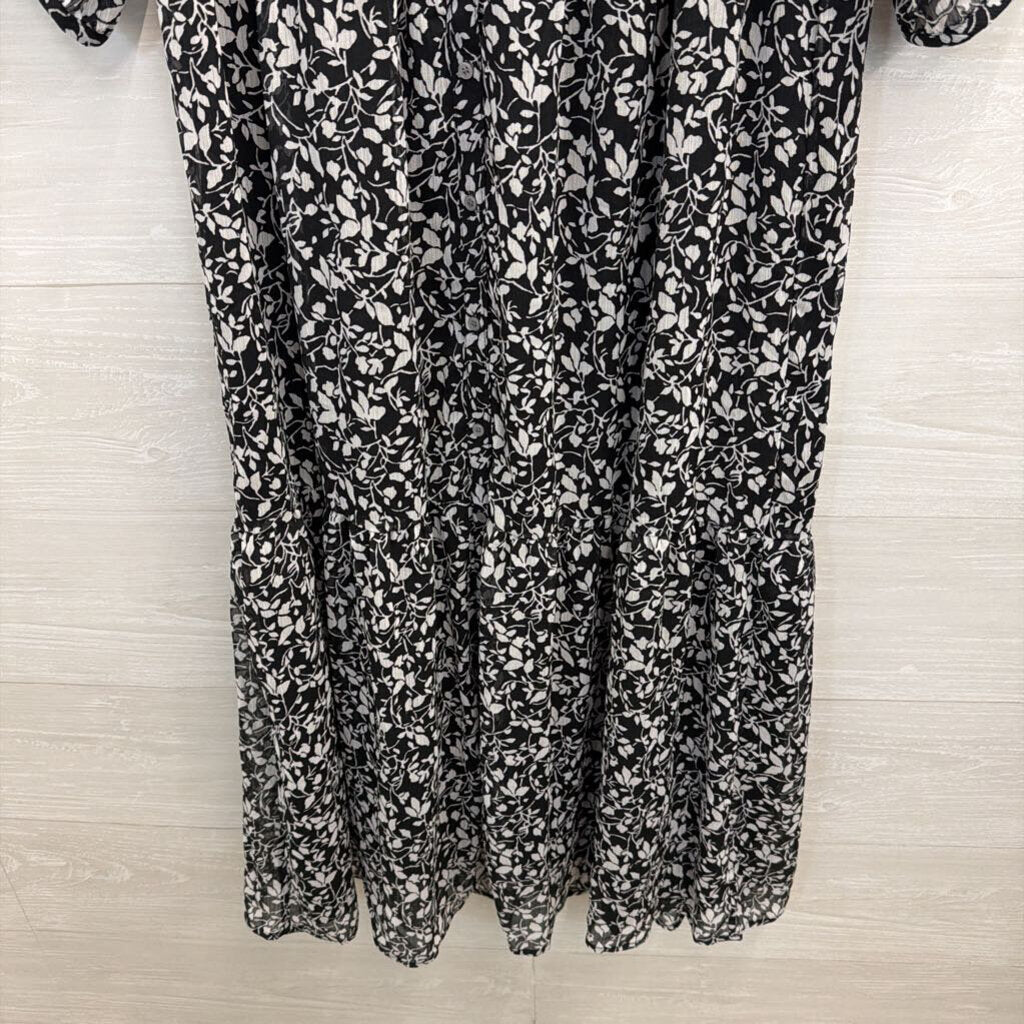 Loft Black/ White Print Long Sleeve Dress Small