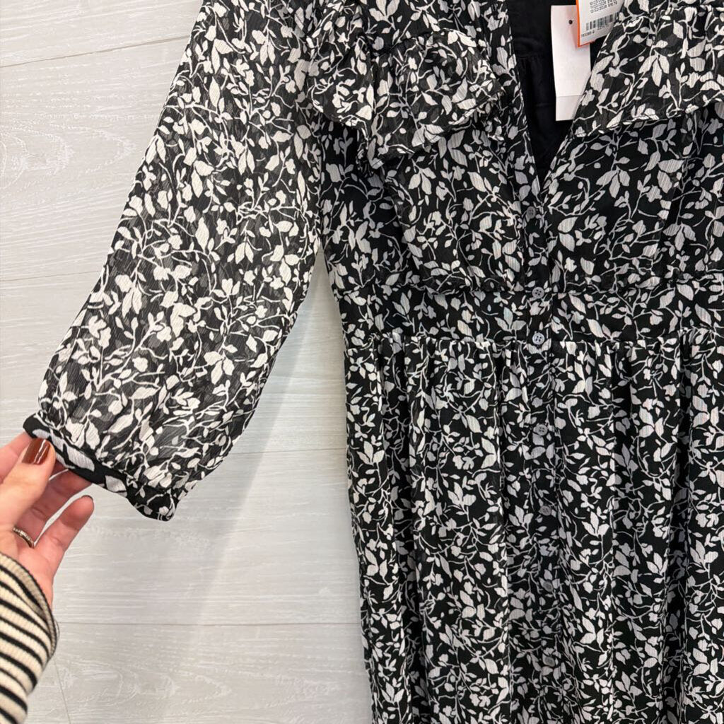 Loft Black/ White Print Long Sleeve Dress Small