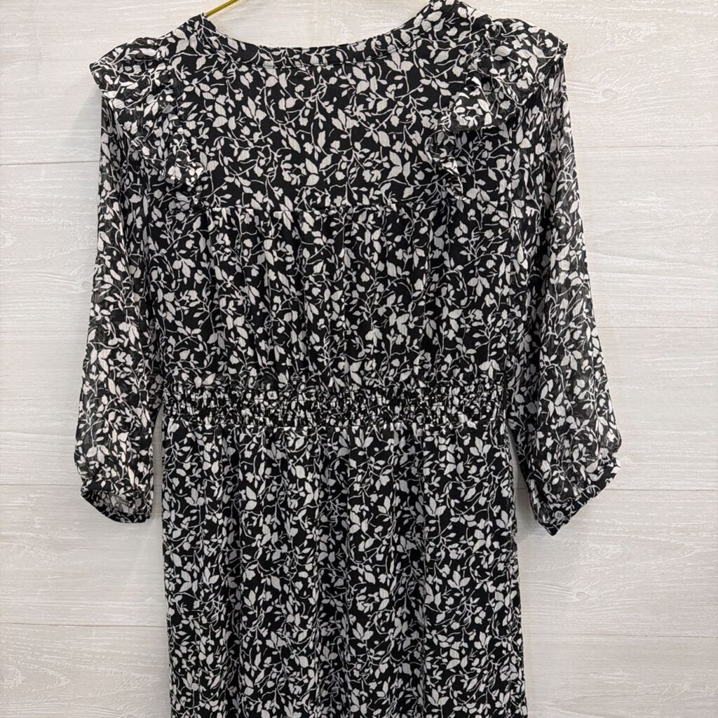 Loft Black/ White Print Long Sleeve Dress Small
