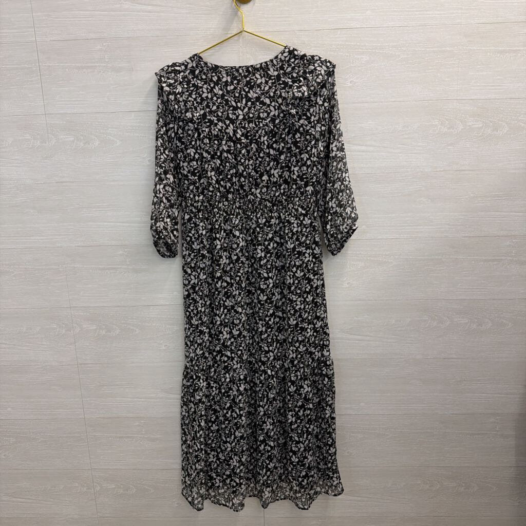 Loft Black/ White Print Long Sleeve Dress Small