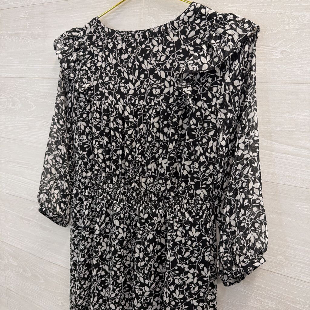 Loft Black/ White Print Long Sleeve Dress Small
