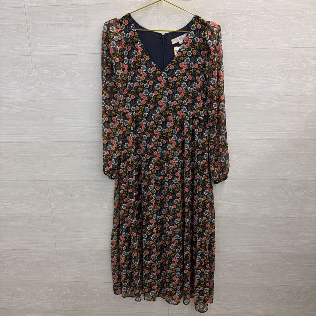 Loft Black/ Multi Print Long Sleeve Dress 6