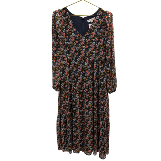 Loft Black/ Multi Print Long Sleeve Dress 6