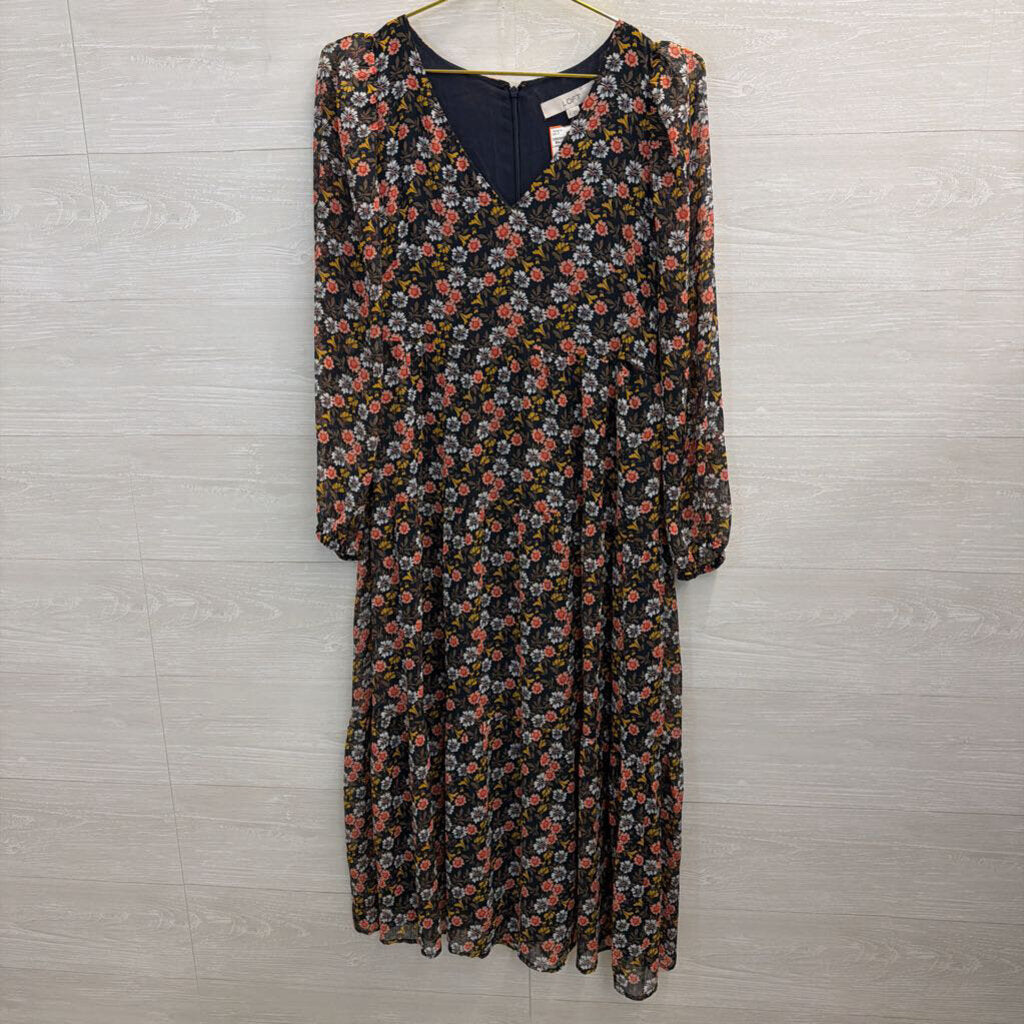 Loft Black/ Multi Print Long Sleeve Dress 6